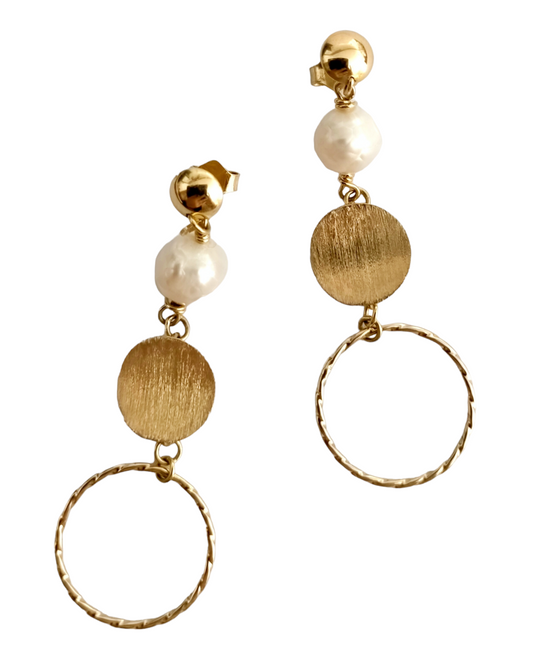 Aretes Aro Entorchado con Perla, Oro 14k