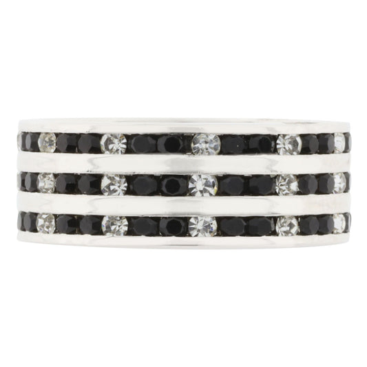 Anillo Triple Crystal y Black Swarovski, Plata .925 Rodizada