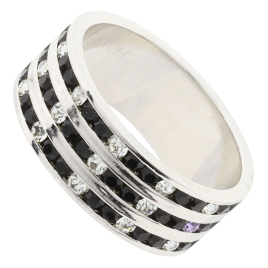 Anillo Triple Crystal y Black Swarovski, Plata .925 Rodizada