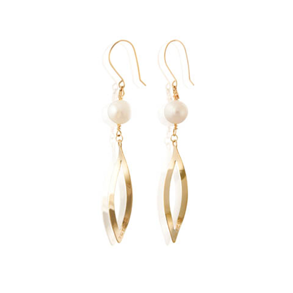 Aretes Twist con Perla, Oro Amarillo 14kt