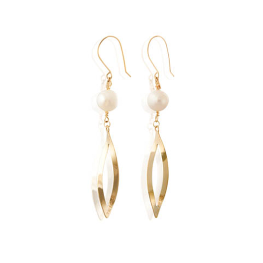 Aretes Twist con Perla, Oro Amarillo 14kt